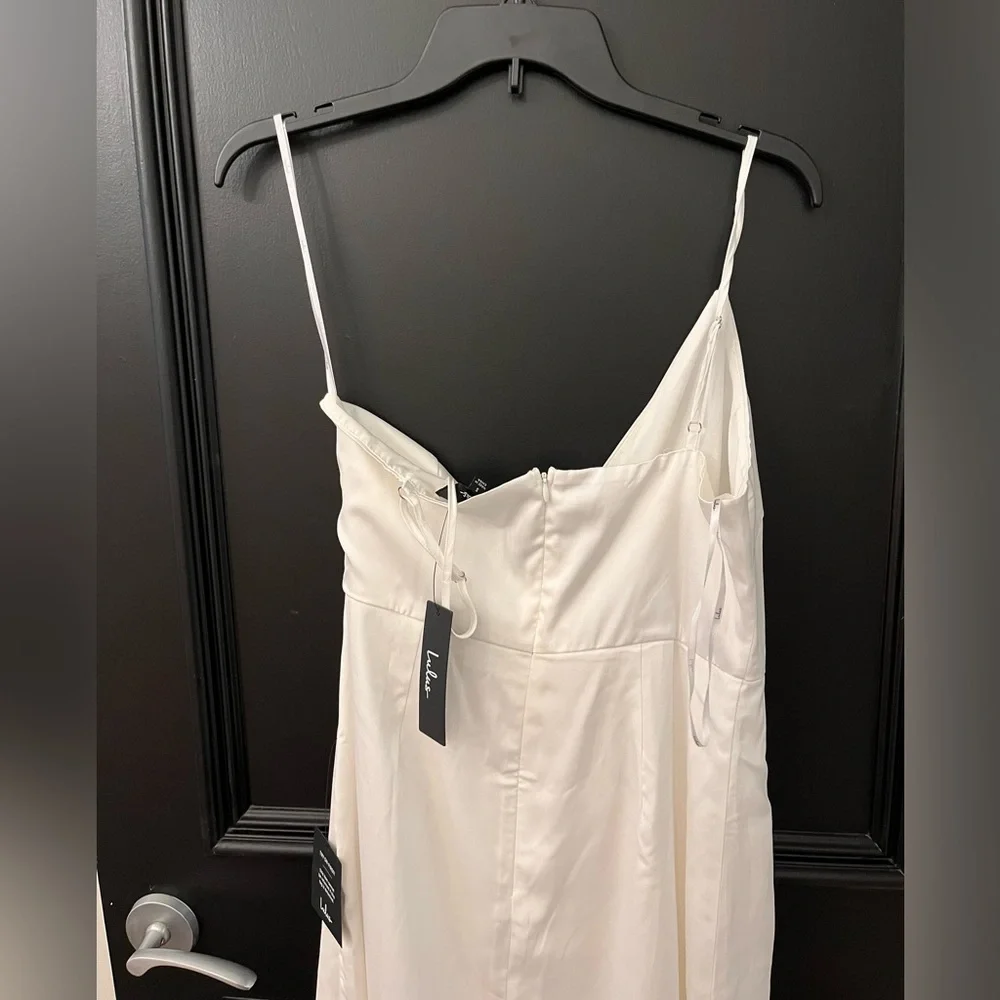 Enchanted Moments White Satin Ruffled High-Low Dress - Picture 5 of 5